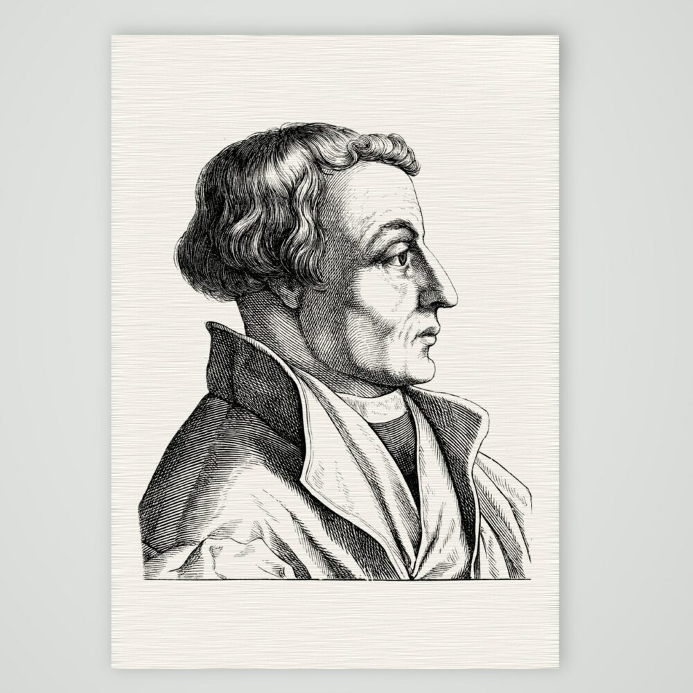 Martin Bucer, Straßburger Reformator – Holzstich, Kunstdruck auf Leinenpapier