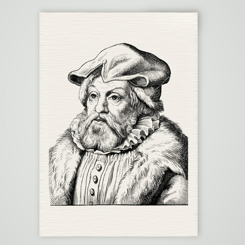 Gregor Brück, sächsischer Kanzler – Holzstich, Kunstdruck auf Leinenpapier