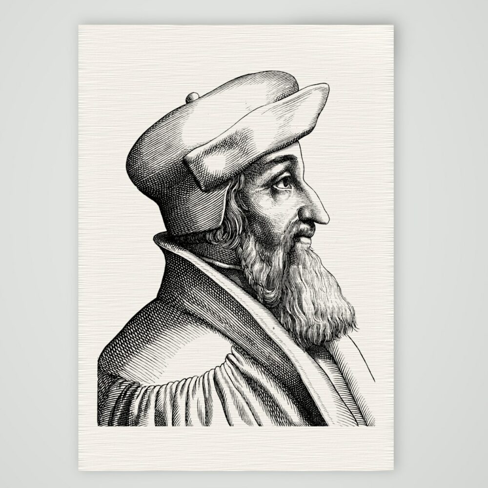 Johannes Oekolampad, Basler Reformator – Holzstich, Kunstdruck auf Leinenpapier