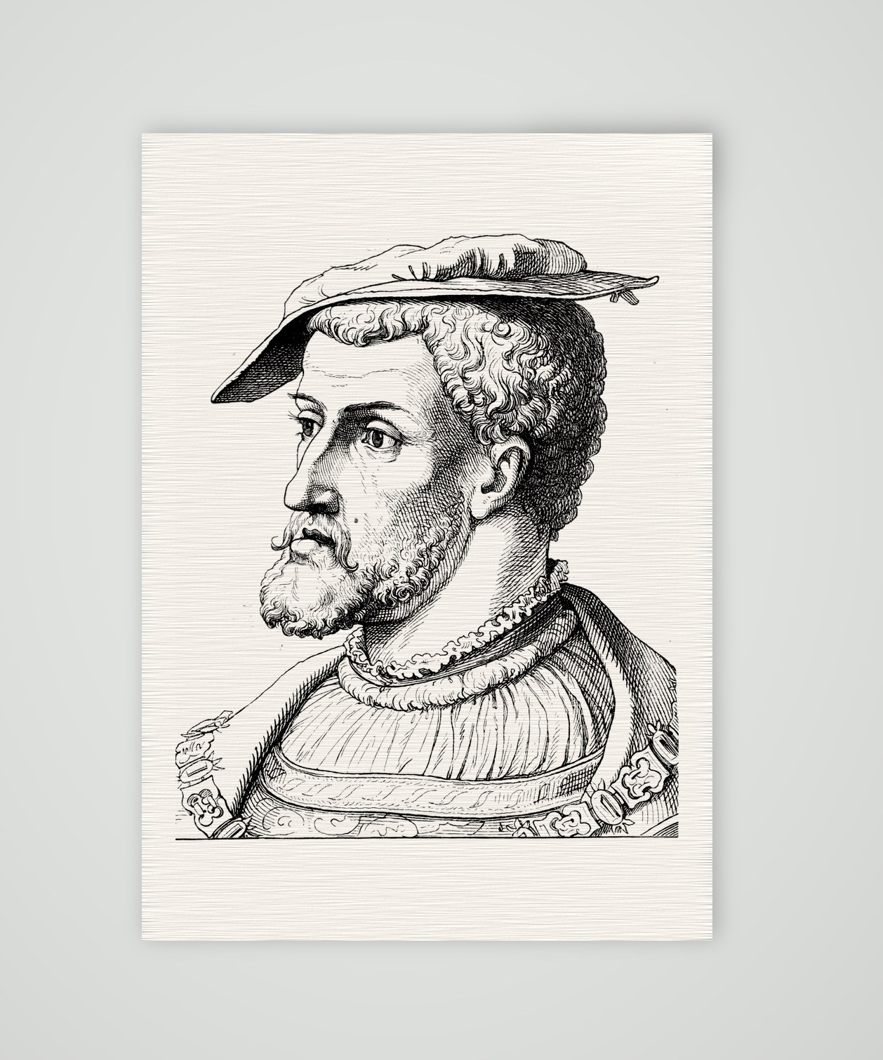 Kaiser Karl V. – Holzstich, Kunstdruck auf Leinenpapier
