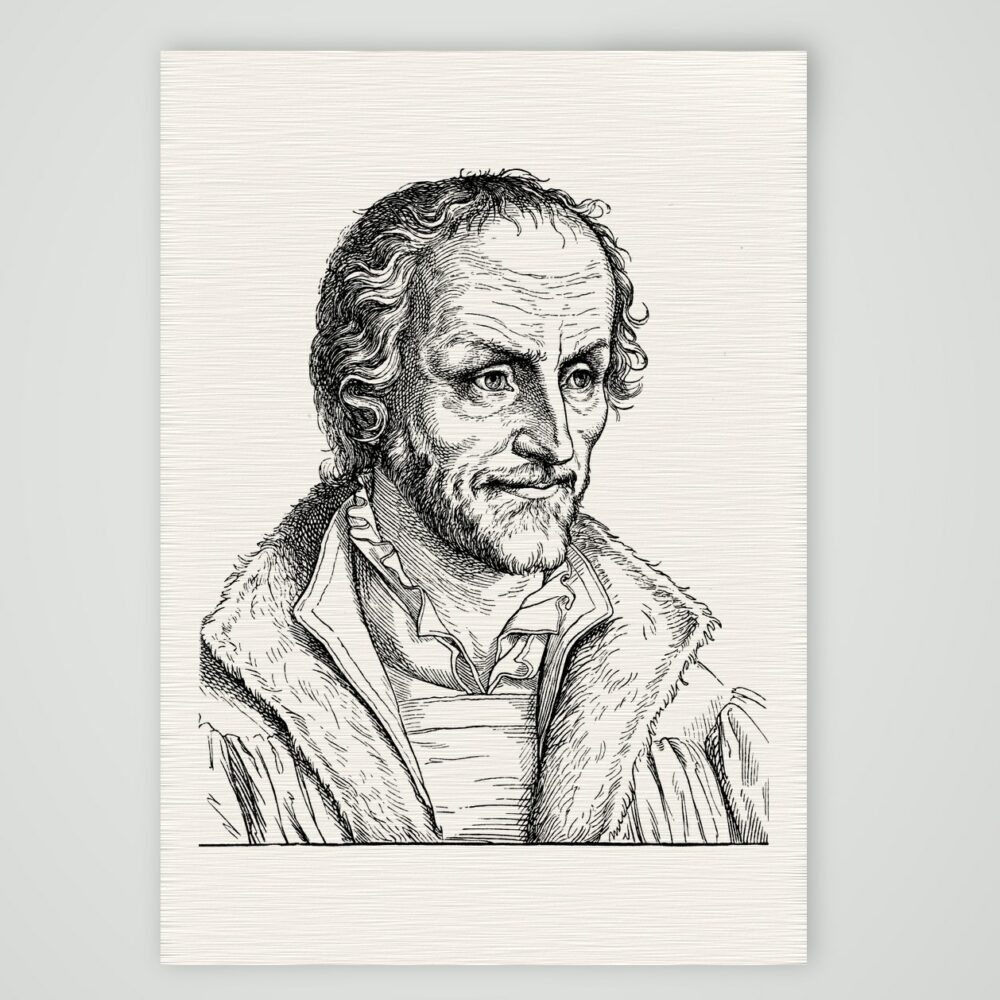 Philipp Melanchthon – Bildnis – Holzstich, Kunstdruck auf Leinenpapier