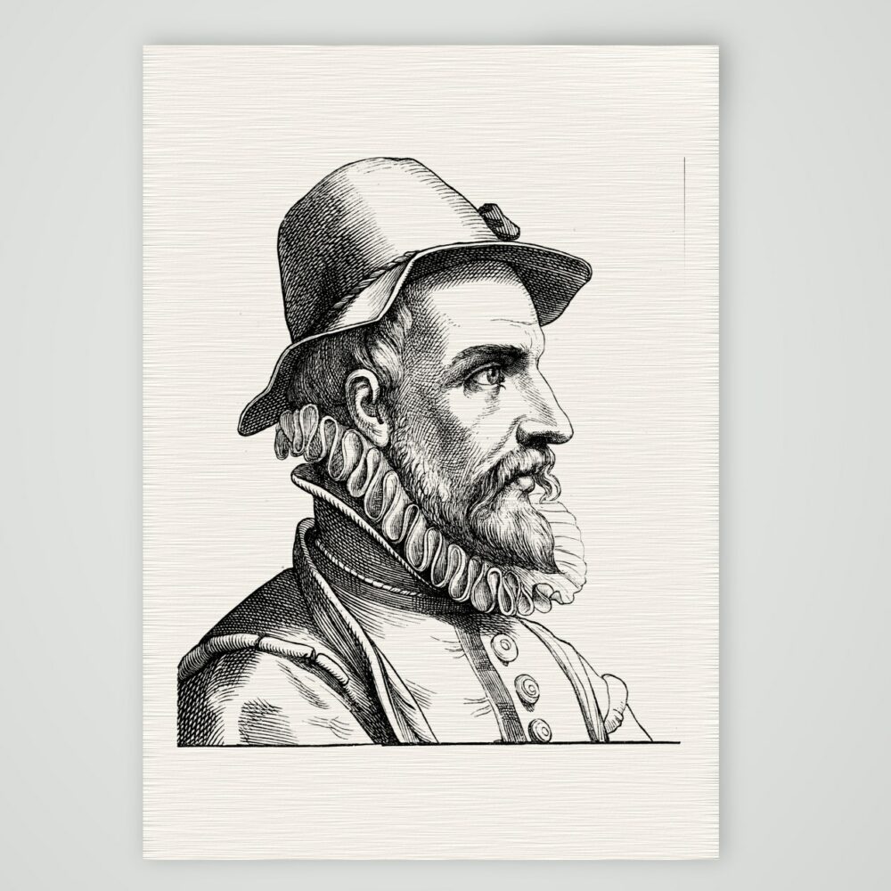 Johann Fischart, Satiriker – Holzstich, Kunstdruck auf Leinenpapier
