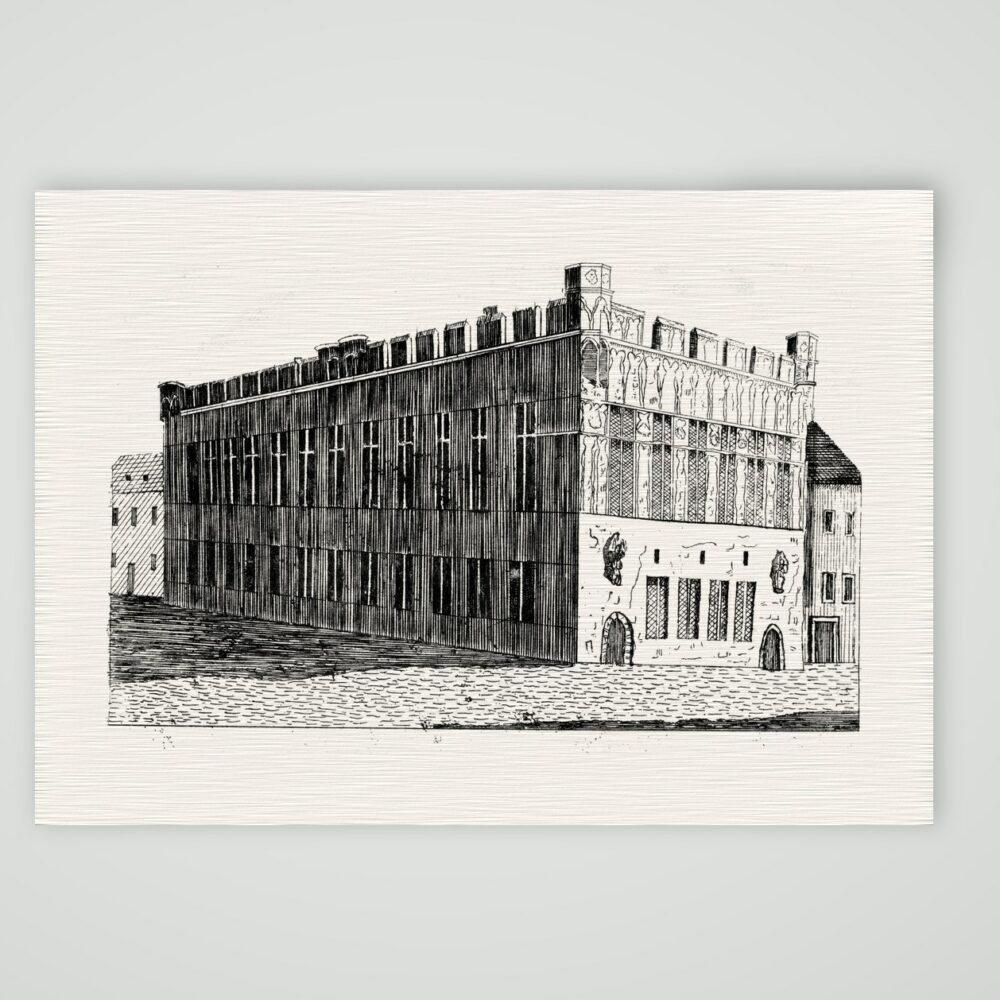 Köln, der Gürzenich – Holzstich, Kunstdruck auf Leinenpapier