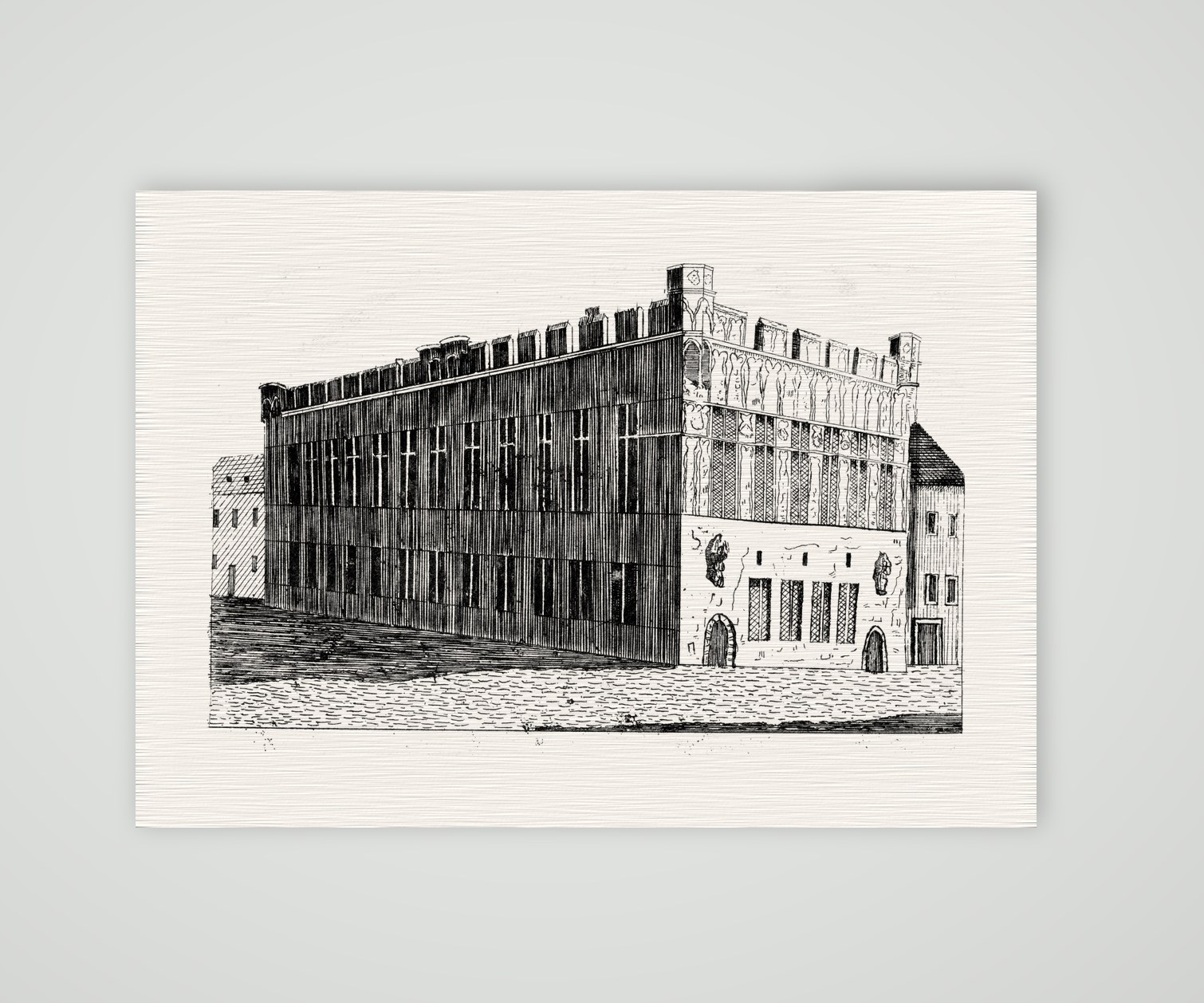 Köln, der Gürzenich – Holzstich, Kunstdruck auf Leinenpapier