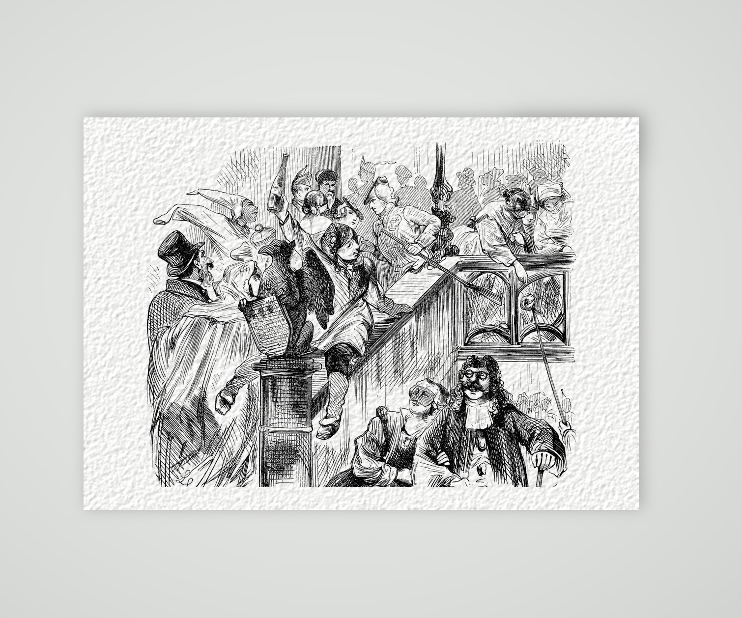 Vom Ball im Gürzenich – Karnevalskarikatur – Holzstich, Kunstdruck auf Hahnemühle-Büttenpapier
