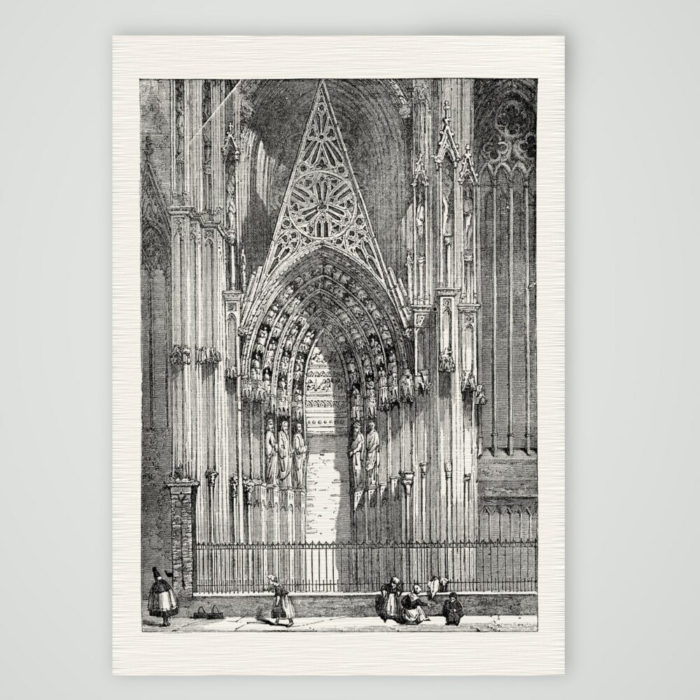 Köln, Südportal des Doms – Holzstich, Kunstdruck auf Leinenpapier