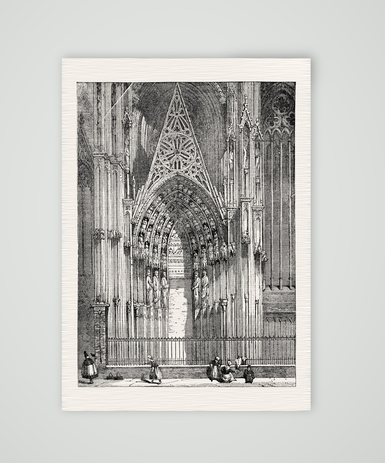 Köln, Südportal des Doms – Holzstich, Kunstdruck auf Leinenpapier
