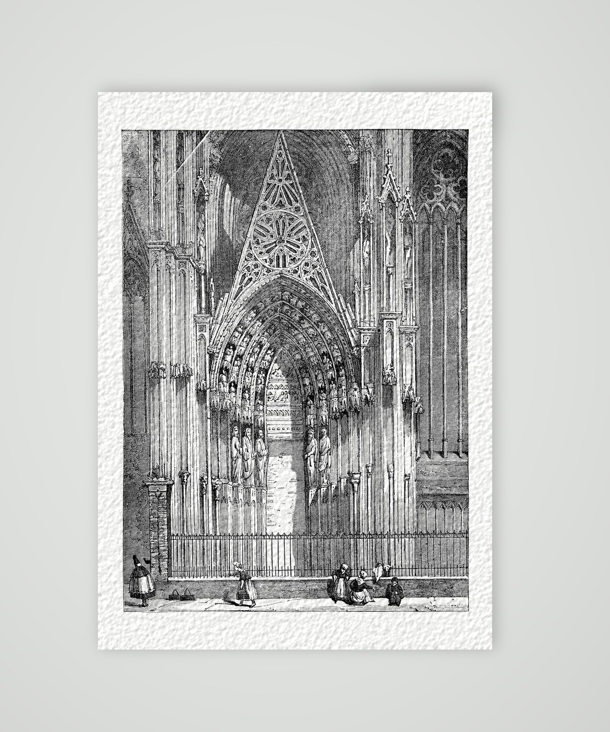 Köln, Südportal des Doms – Holzstich, Kunstdruck auf Hahnemühle-Büttenpapier