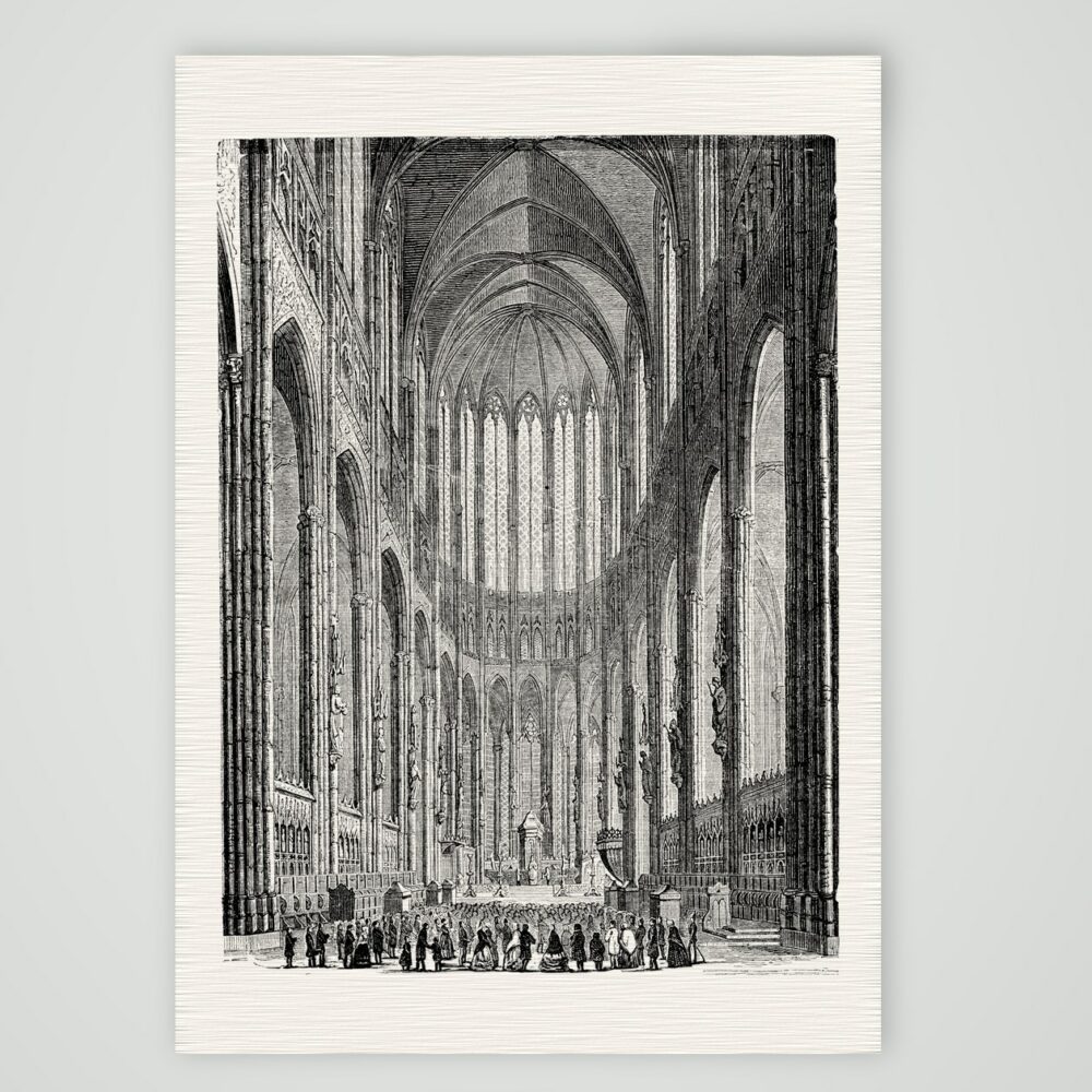 Köln, das Innere des Doms – Holzstich, Kunstdruck auf Leinenpapier