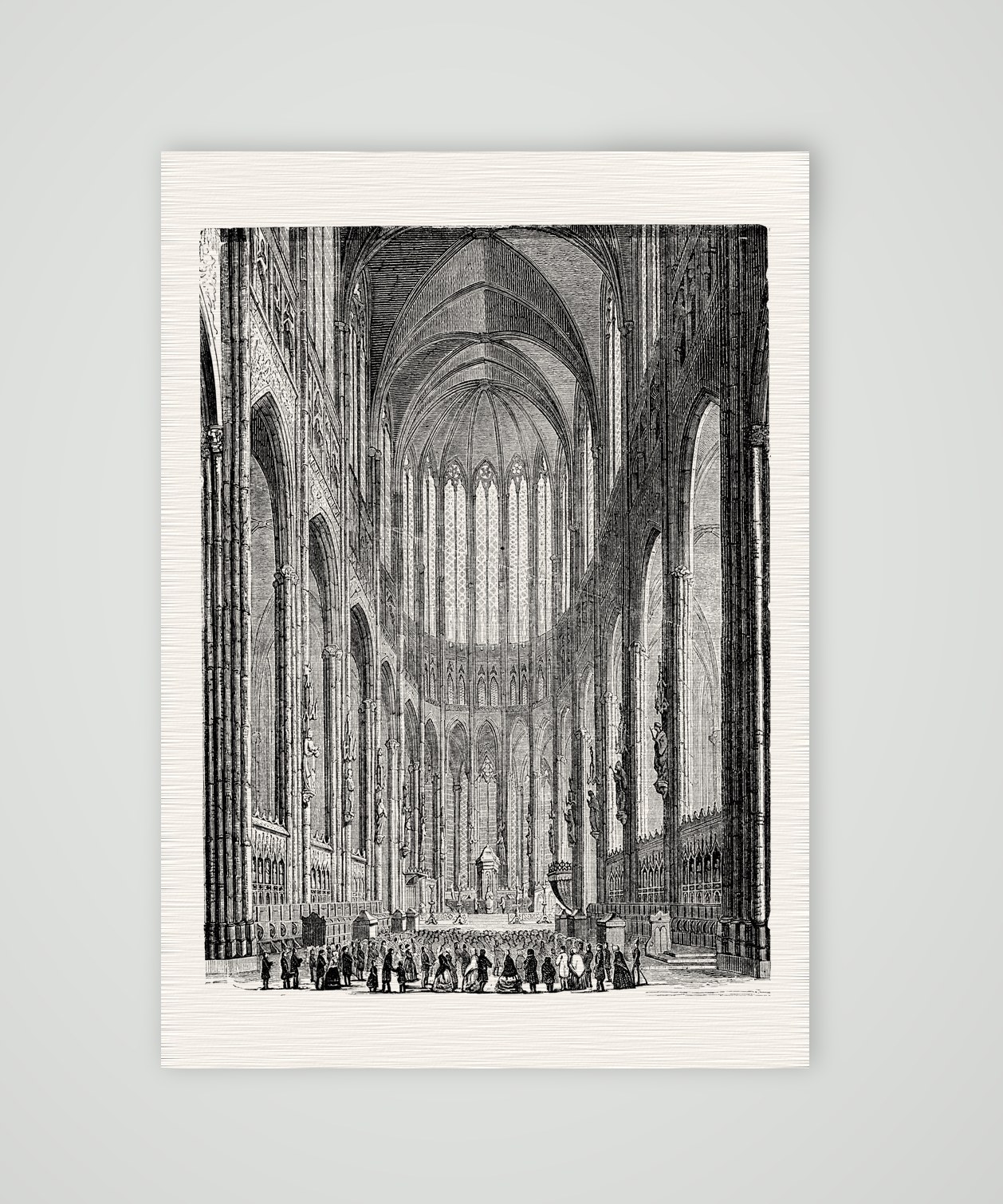 Köln, das Innere des Doms – Holzstich, Kunstdruck auf Leinenpapier