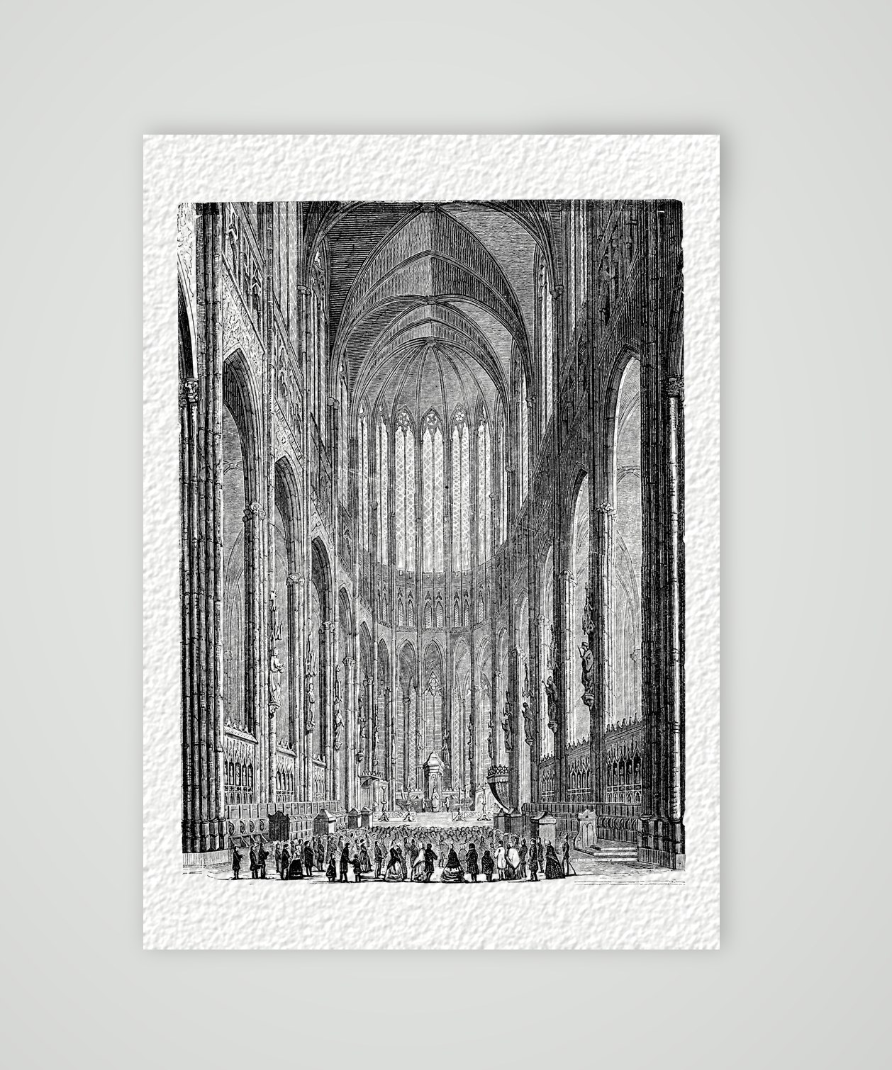 Köln, das Innere des Doms – Holzstich, Kunstdruck auf Hahnemühle-Büttenpapier