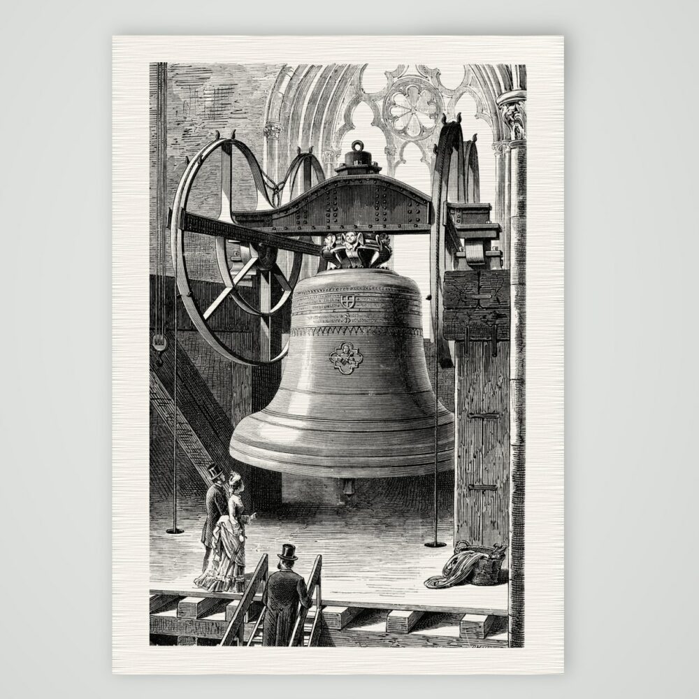 Köln, die Kaiserglocke im Dom – Holzstich, Kunstdruck auf Leinenpapier