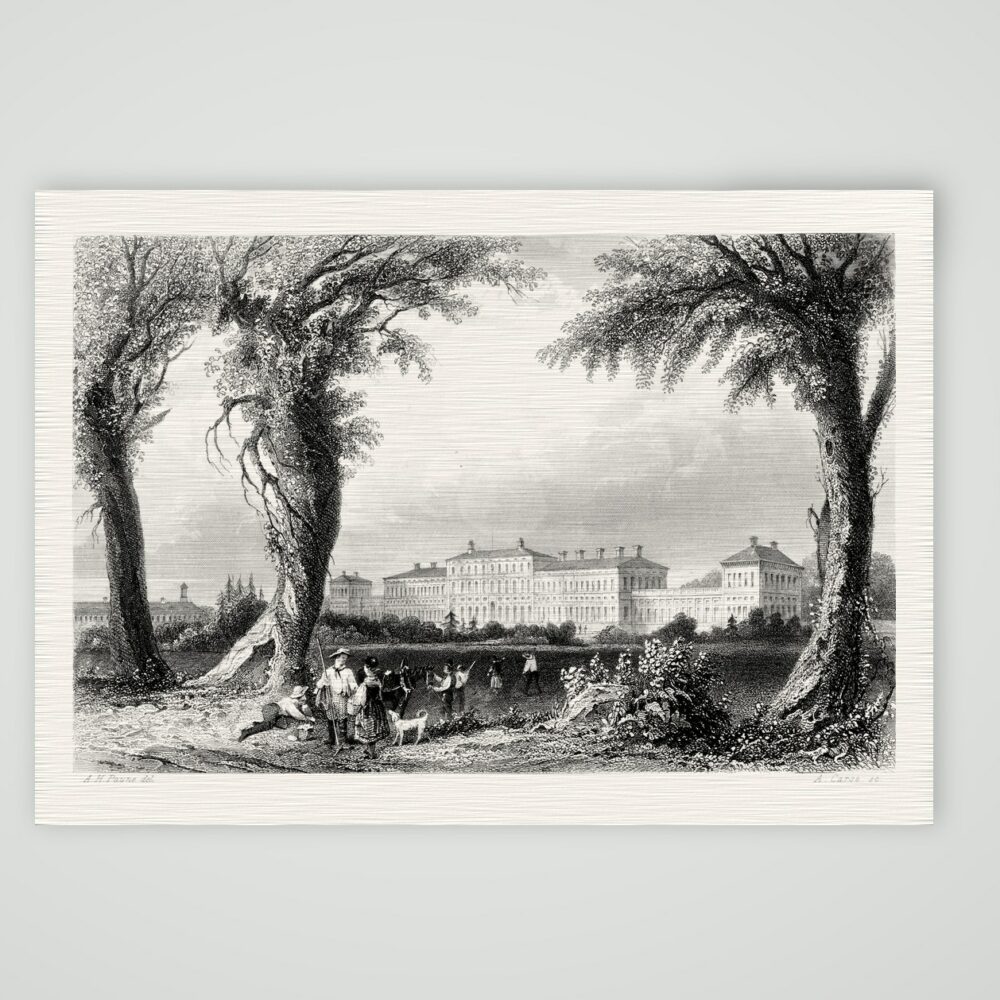 Schloss Schleißheim – Stahlstich, Kunstdruck auf Leinenpapier