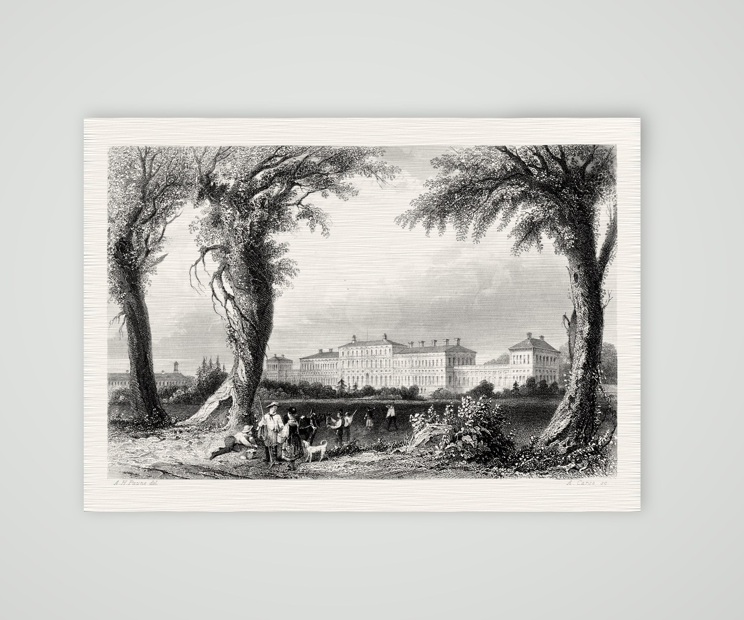 Schloss Schleißheim – Stahlstich, Kunstdruck auf Leinenpapier