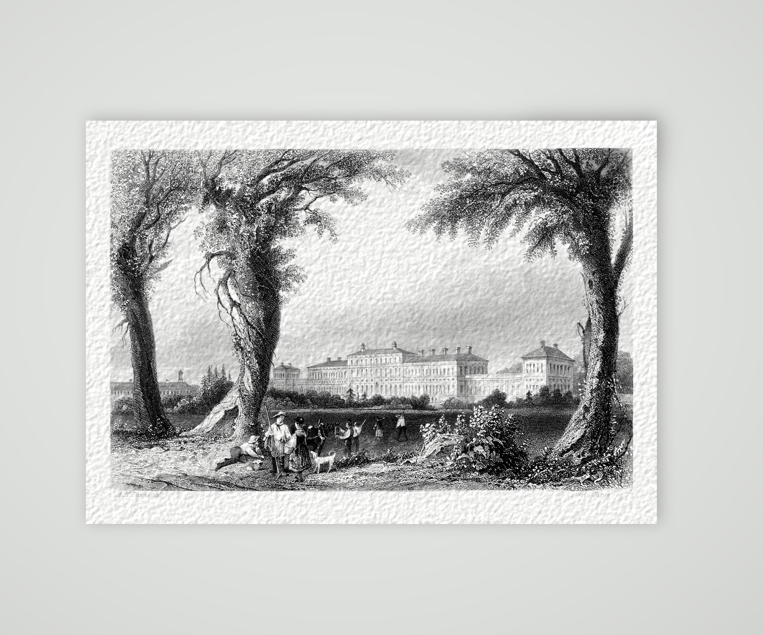 Schloss Schleißheim – Stahlstich, Kunstdruck auf Hahnemühle-Büttenpapier