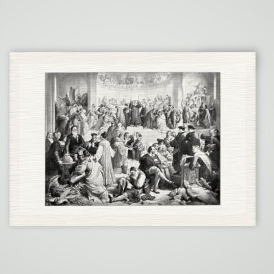 Das Zeitalter der Reformation nach Wilhelm von Kaulbach: Luther mit erhobener Bibel inmitten von Reformatoren, Kunstdruck auf Leinenpapier
