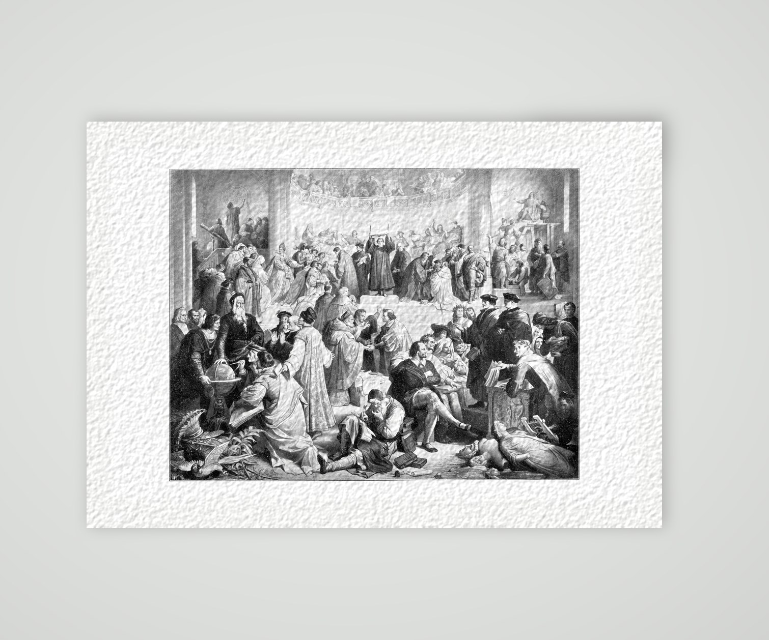 Das Zeitalter der Reformation nach Wilhelm von Kaulbach: Luther mit erhobener Bibel inmitten von Reformatoren, Kunstdruck auf Hahnemühle-Büttenpapier