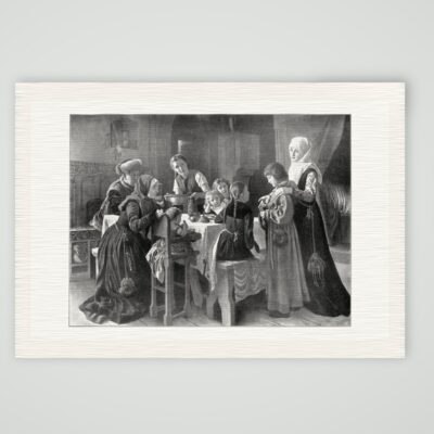 Der junge Luther am Tisch im Haus der Familie Cotta in Eisenach, nach dem Gemälde von Gustav Spangenberg, Kunstdruck auf Leinenpapier