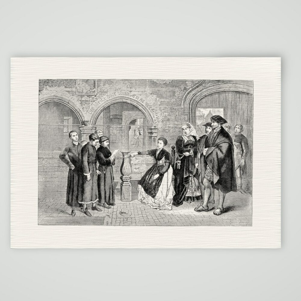 Der junge Luther singt als Chorknabe vor den Häusern Eisenachs, nach dem Gemälde von Henri Leys, Kunstdruck auf Leinenpapier