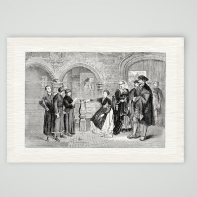 Der junge Luther singt als Chorknabe vor den Häusern Eisenachs, nach dem Gemälde von Henri Leys, Kunstdruck auf Leinenpapier