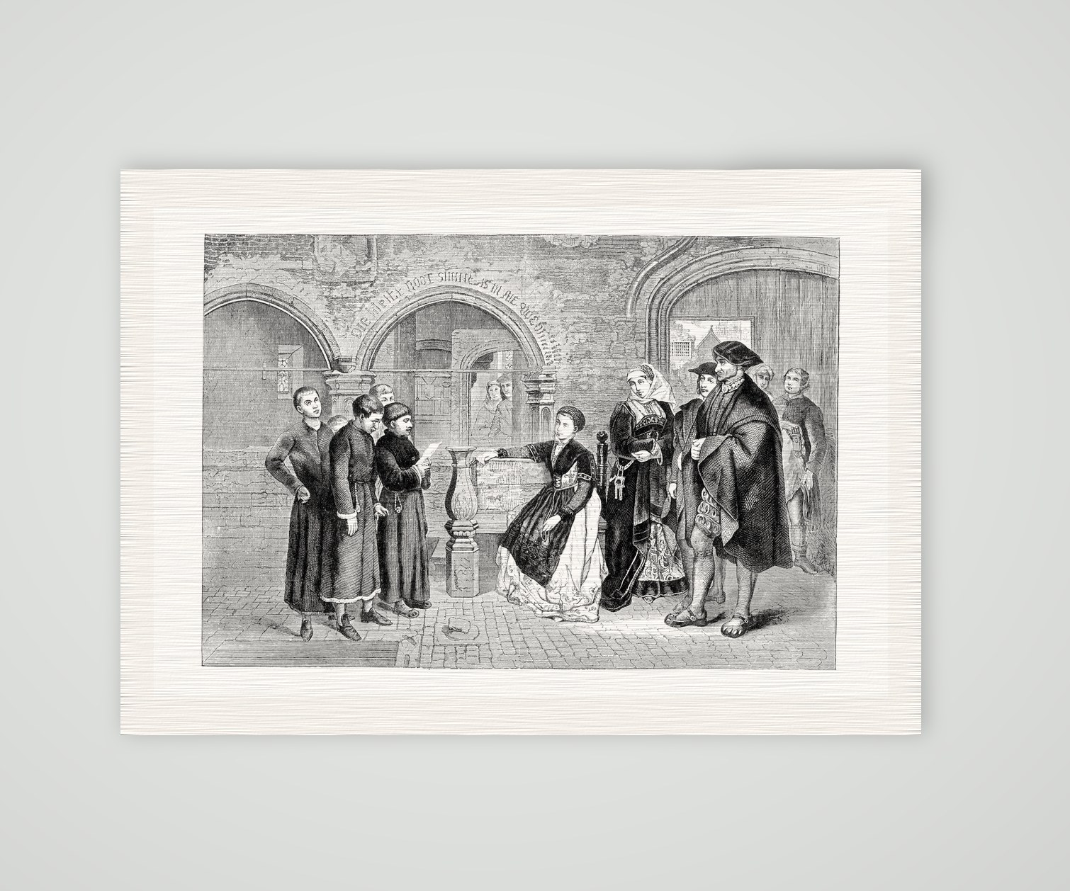 Der junge Luther singt als Chorknabe vor den Häusern Eisenachs, nach dem Gemälde von Henri Leys, Kunstdruck auf Leinenpapier