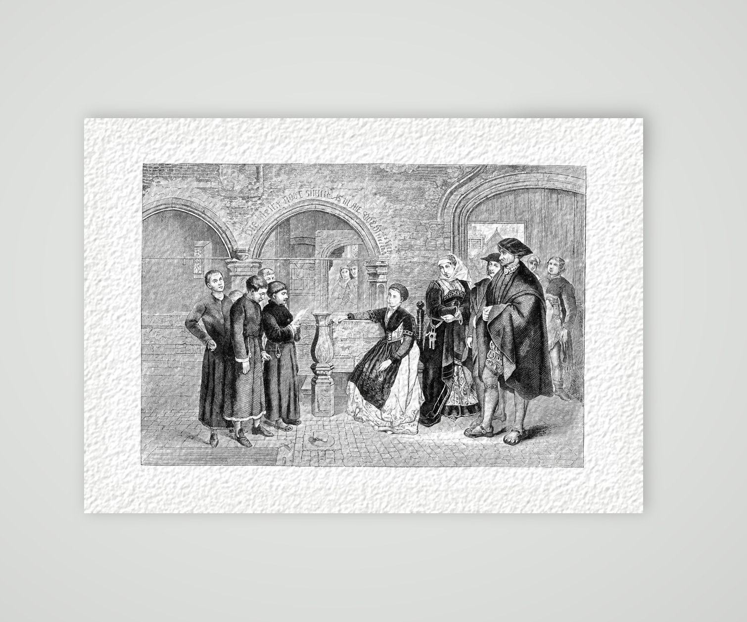 Der junge Luther singt als Chorknabe vor den Häusern Eisenachs, nach dem Gemälde von Henri Leys, Kunstdruck auf Hahnemühle-Büttenpapier