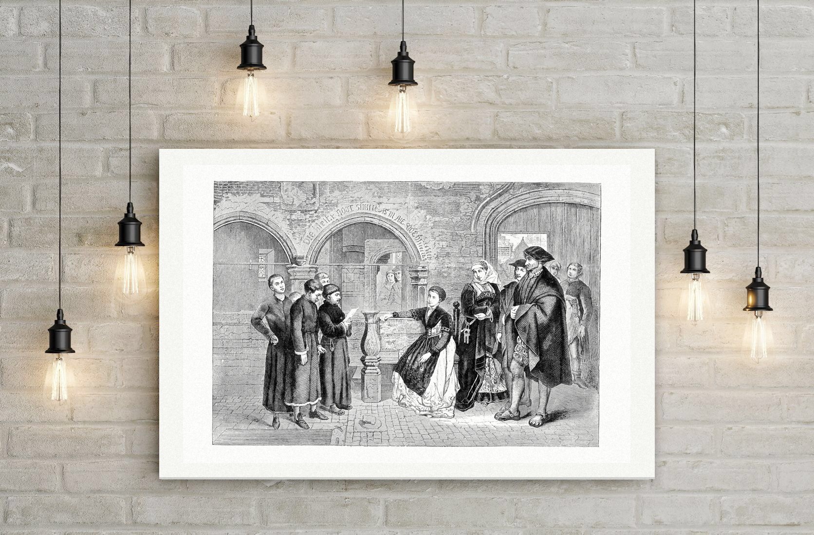 Der junge Luther singt als Chorknabe vor den Häusern Eisenachs, nach dem Gemälde von Henri Leys, Leinwanddruck auf Holzkeilrahmen an der Wand