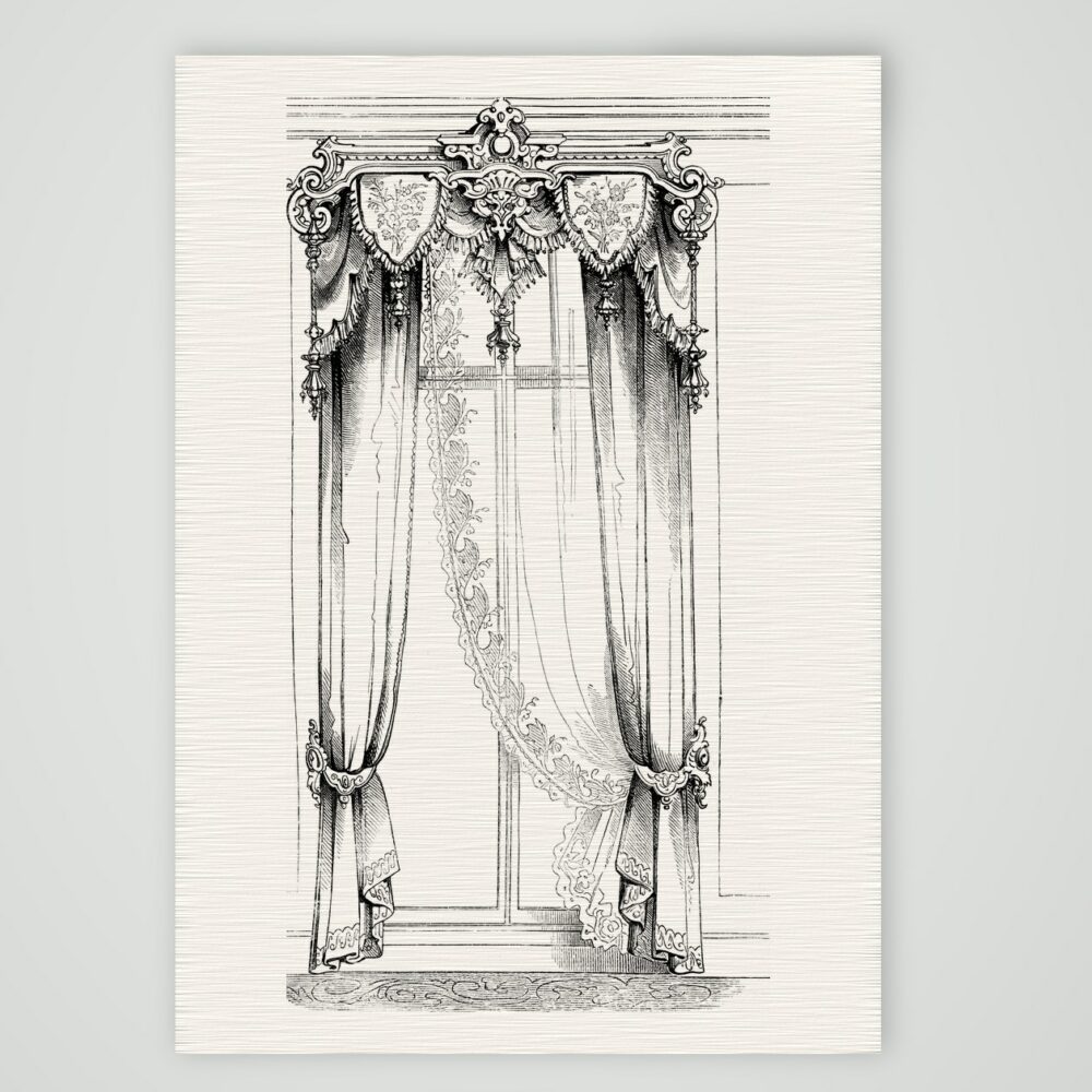 Fenstervorhang – Entwurf – Holzstich, Kunstdruck auf Leinenpapier