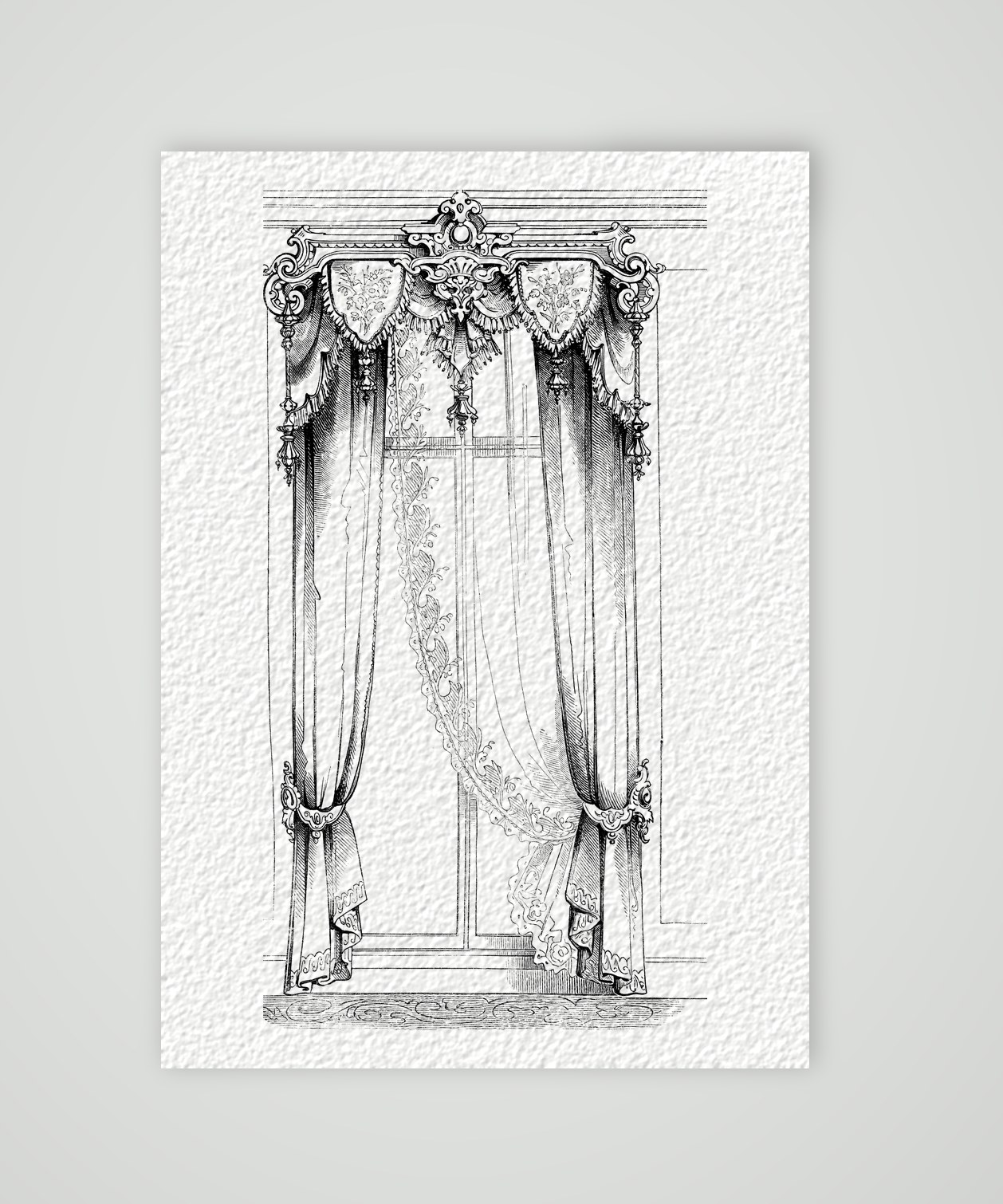 Fenstervorhang – Entwurf – Holzstich, Kunstdruck auf Hahnemühle-Büttenpapier