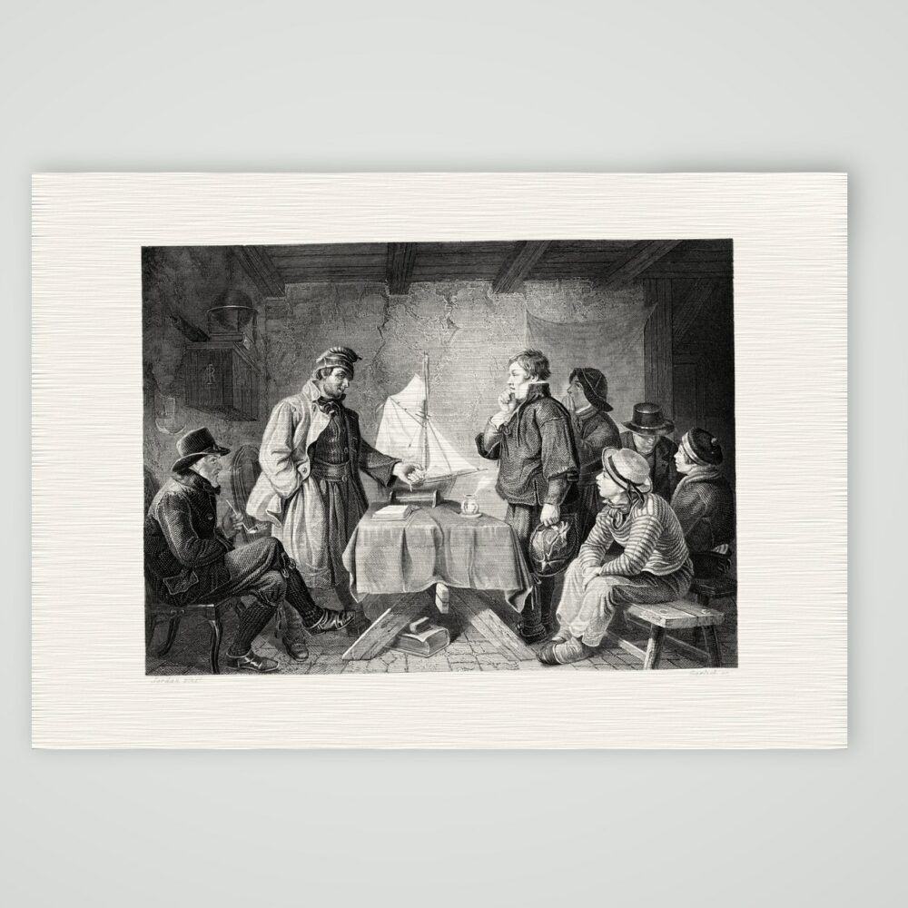Das Lotsenexamen – Stahlstich, Kunstdruck auf Leinenpapier