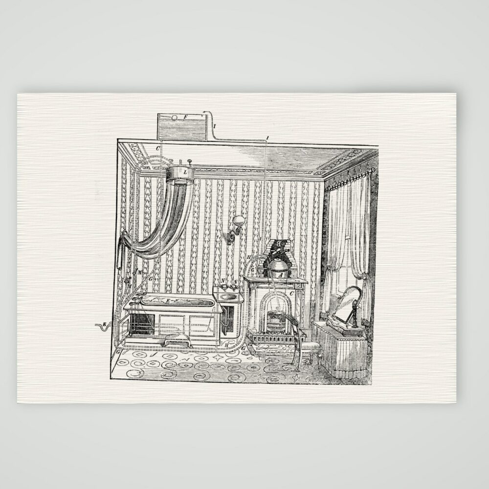 Badezimmer des 19. Jahrhunderts – Holzstich, Kunstdruck auf Leinenpapier