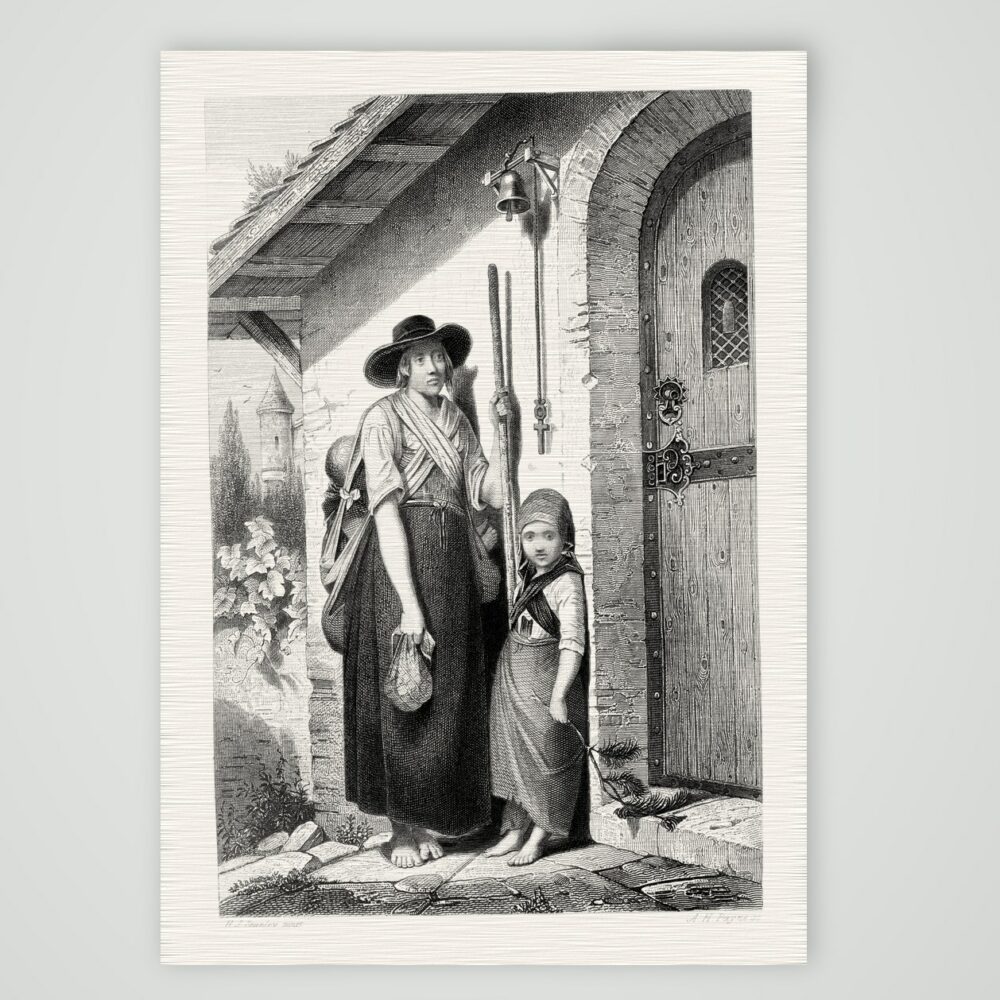Das Asyl – Stahlstich, Kunstdruck auf Leinenpapier