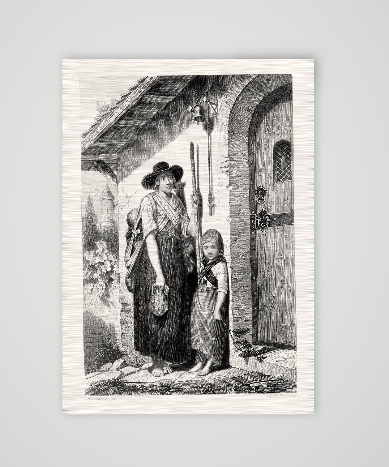 Das Asyl – Stahlstich, Kunstdruck auf Leinenpapier