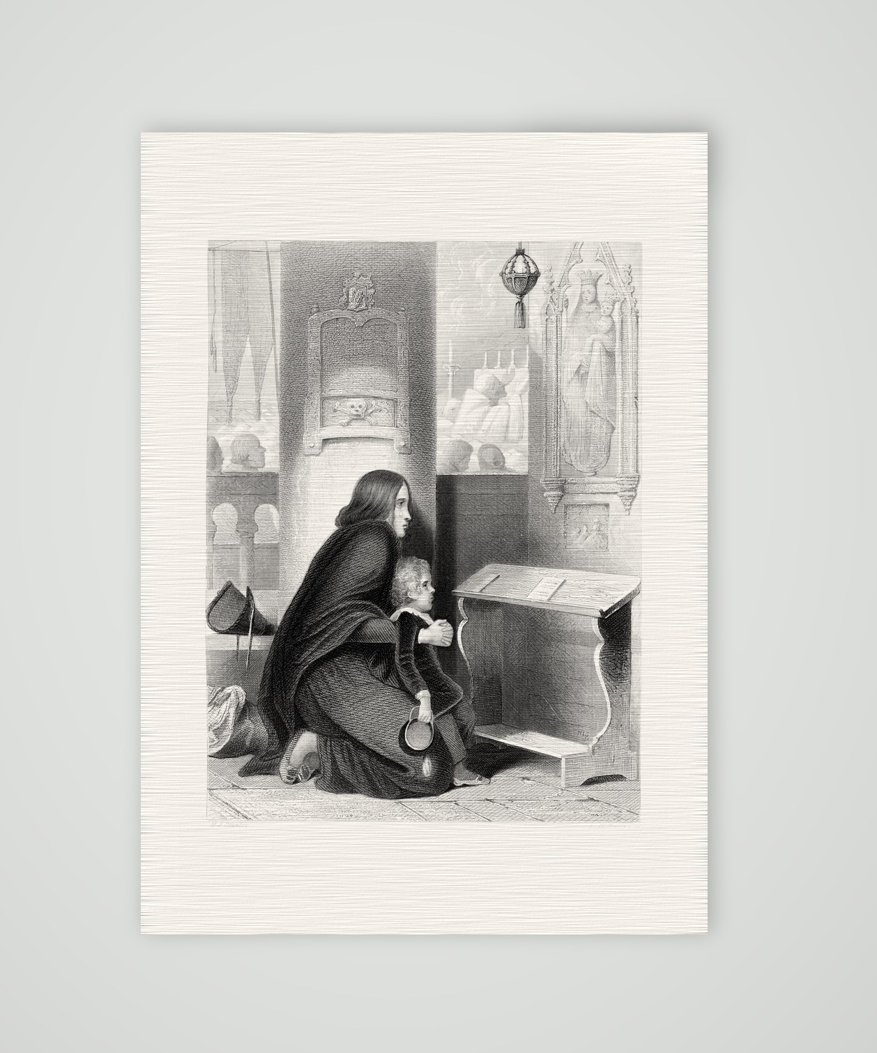 Die Witwe – Stahlstich, Kunstdruck auf Leinenpapier