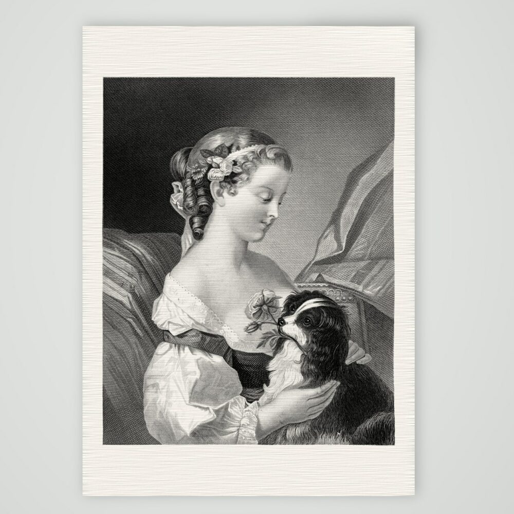 Der Rose Gruß (Le Salut de la rose) – Stahlstich, Kunstdruck auf Leinenpapier