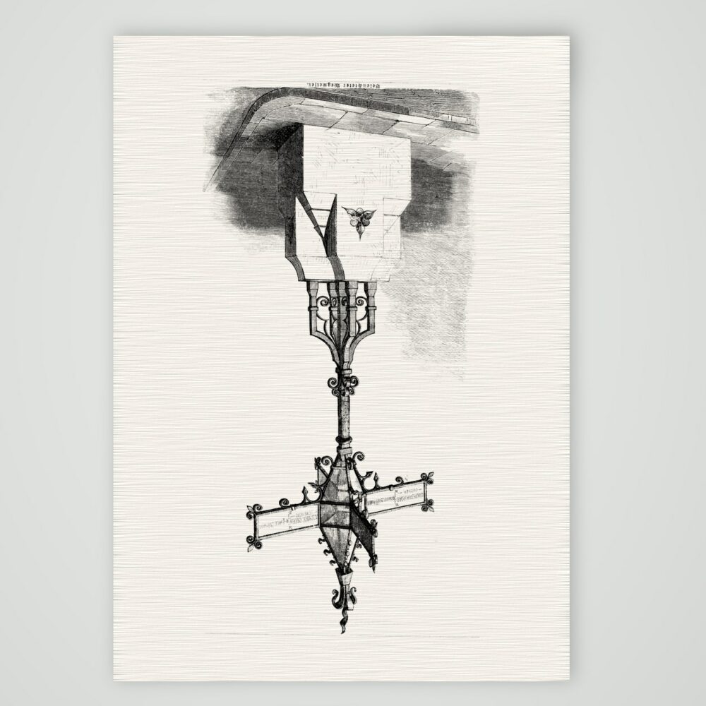 Beleuchteter Wegweiser – Schmiedeentwurf – Holzstich, Kunstdruck auf Leinenpapier