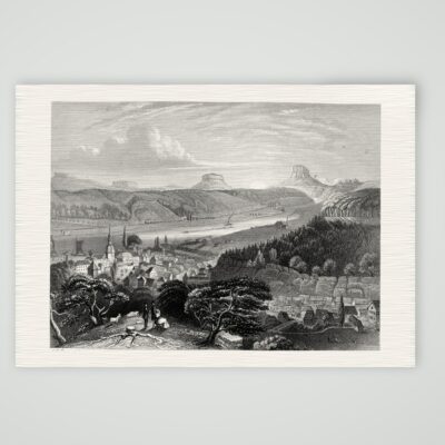 Bad Schandau in der Sächsischen Schweiz – Stahlstich, Kunstdruck auf Leinenpapier