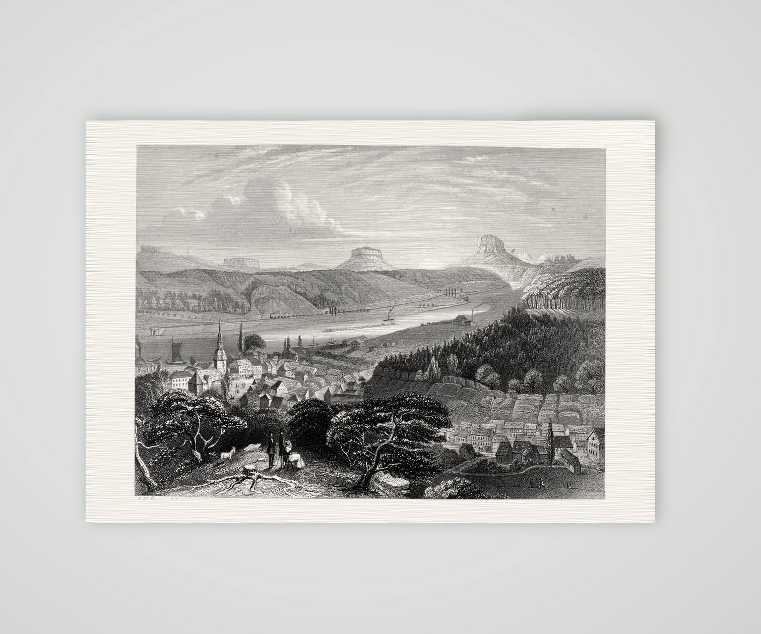 Bad Schandau in der Sächsischen Schweiz – Stahlstich, Kunstdruck auf Leinenpapier