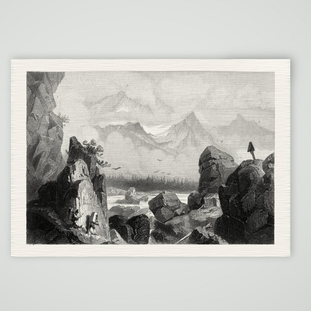 Ein Schmugglerpfad in den Pyrenäen – Stahlstich, Kunstdruck auf Leinenpapier