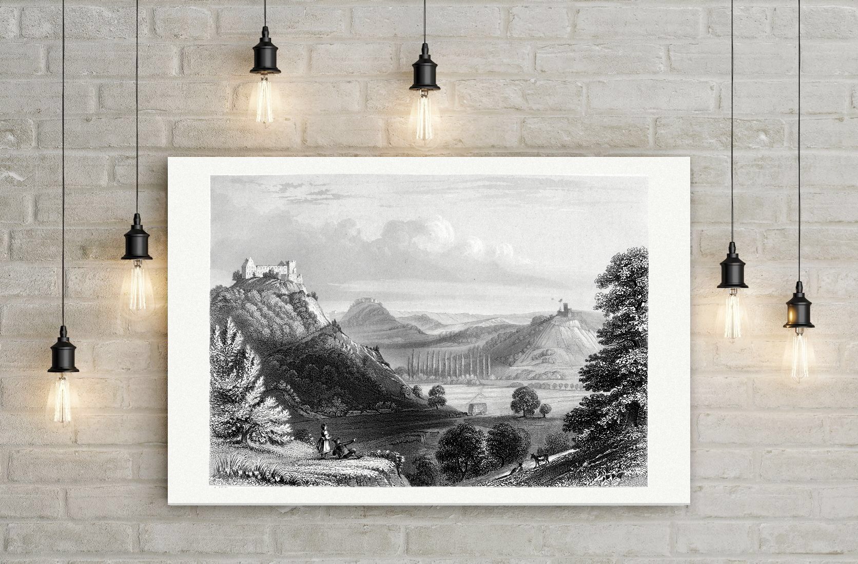 Die Drei Gleichen in Thüringen – Stahlstich, Leinwanddruck auf Holzkeilrahmen an der Wand