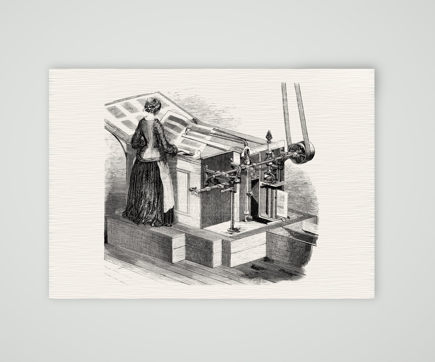 Falzmaschine – Holzstich, Kunstdruck auf Leinenpapier