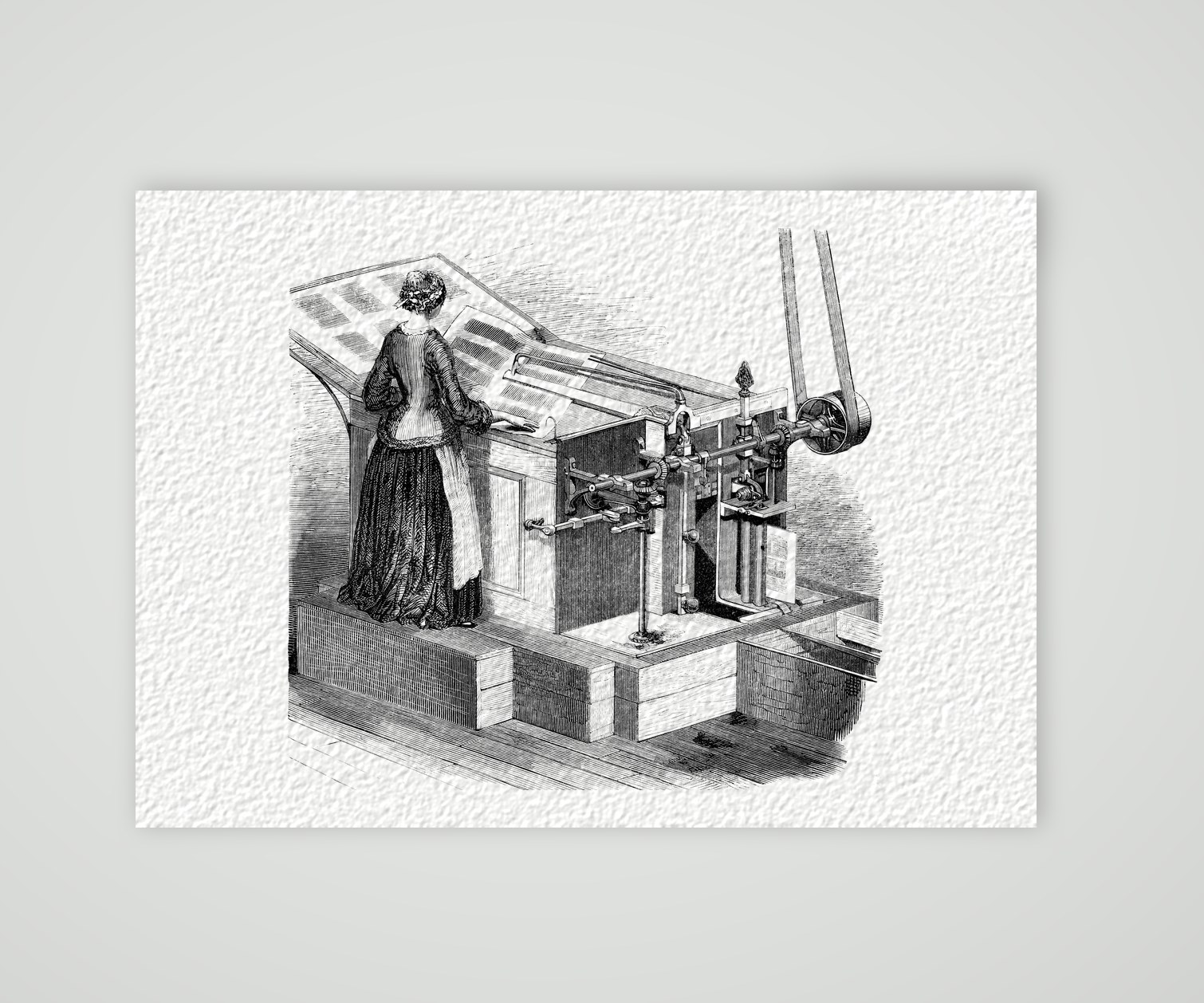 Falzmaschine – Holzstich, Kunstdruck auf Hahnemühle-Büttenpapier