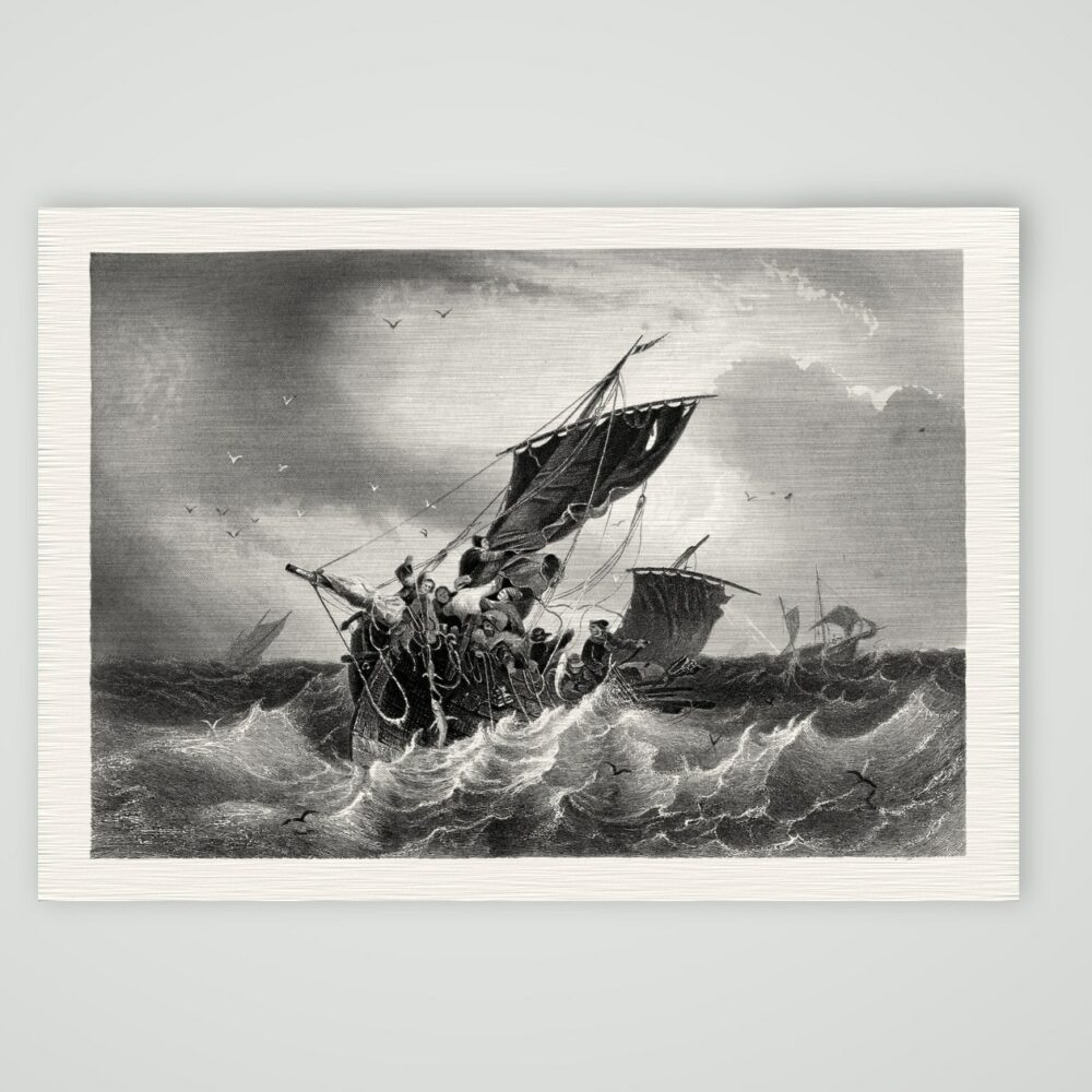 Schellfischfang – Stahlstich, Kunstdruck auf Leinenpapier