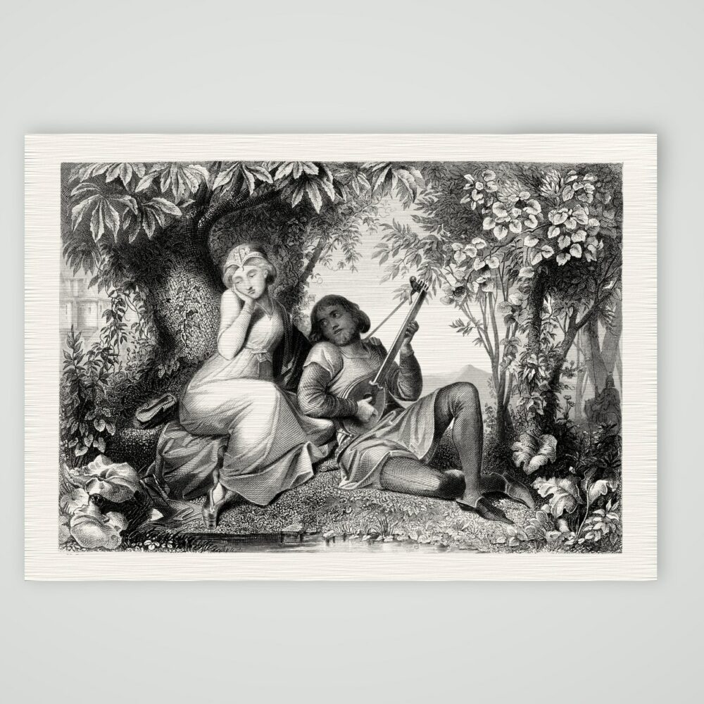Der Troubadour – Stahlstich, Kunstdruck auf Leinenpapier