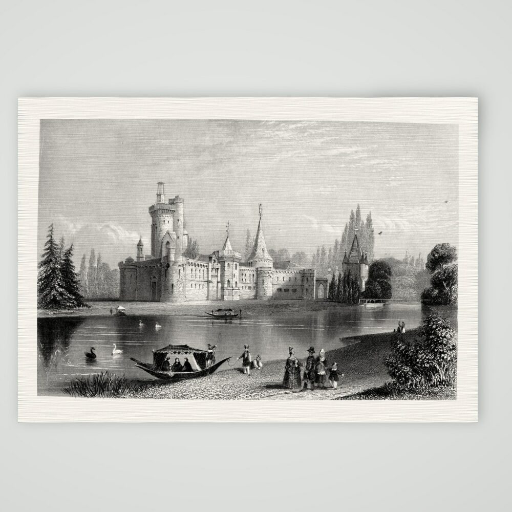 Laxenburg bei Wien, die Franzensburg – Stahlstich, Kunstdruck auf Leinenpapier