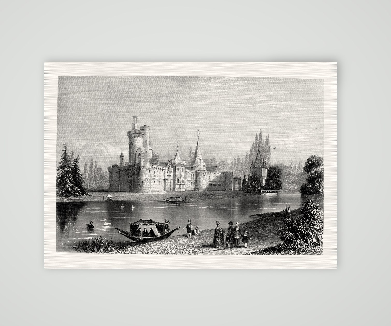 Laxenburg bei Wien, die Franzensburg – Stahlstich, Kunstdruck auf Leinenpapier