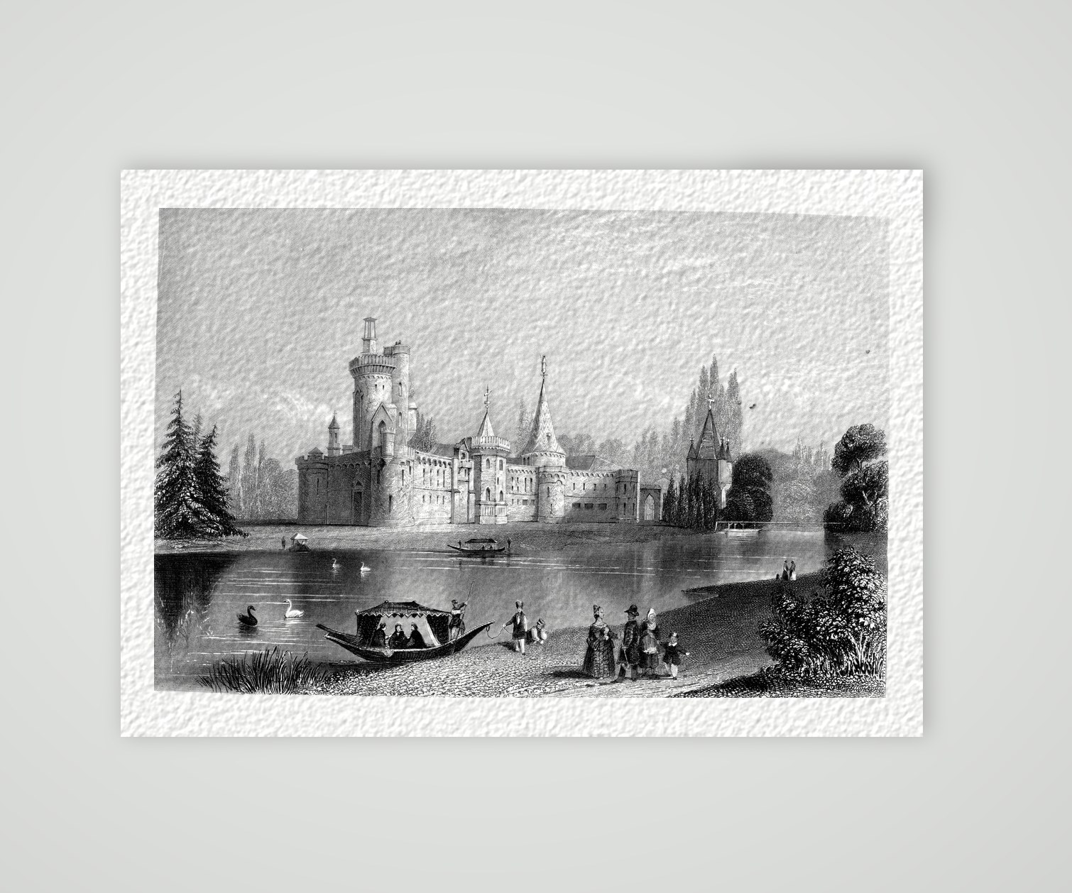 Laxenburg bei Wien, die Franzensburg – Stahlstich, Kunstdruck auf Hahnemühle-Büttenpapier