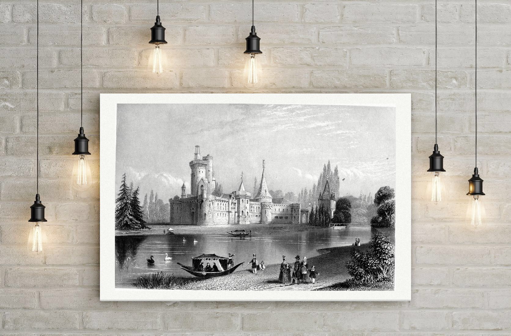 Laxenburg bei Wien, die Franzensburg – Stahlstich, Leinwanddruck auf Holzkeilrahmen an der Wand