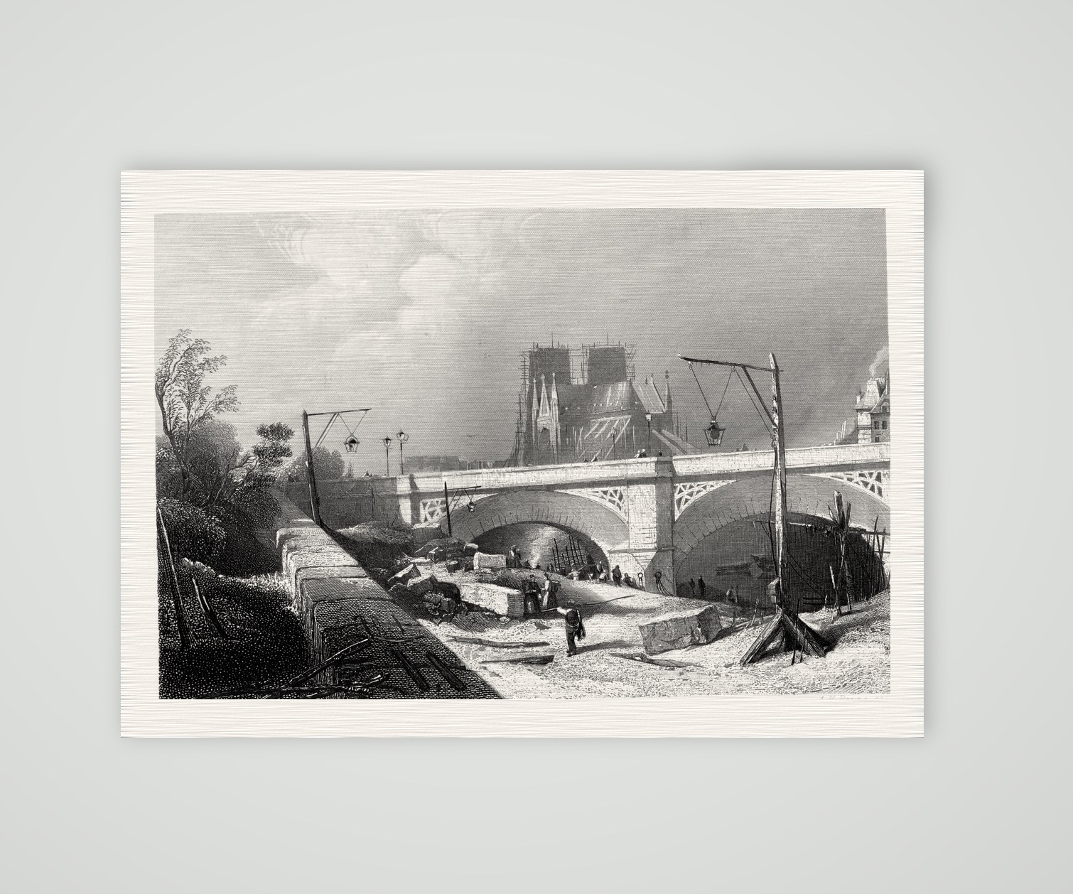Paris, Notre-Dame vom Pont Neuf – Stahlstich, Kunstdruck auf Leinenpapier