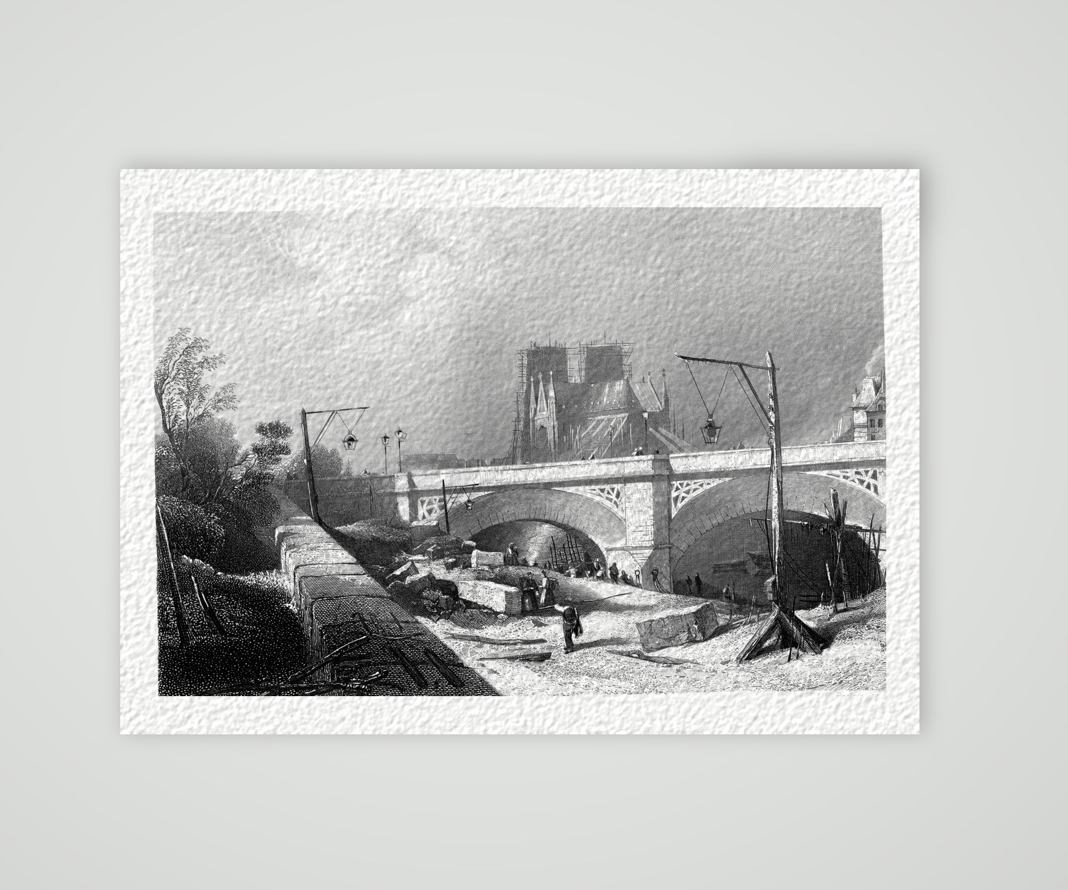 Paris, Notre-Dame vom Pont Neuf – Stahlstich, Kunstdruck auf Hahnemühle-Büttenpapier
